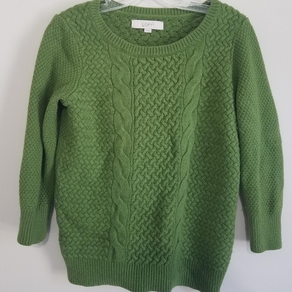 LOFT Sweaters - LOFT Green Knitted Crew 3/4 Sleeve Neck Sweater